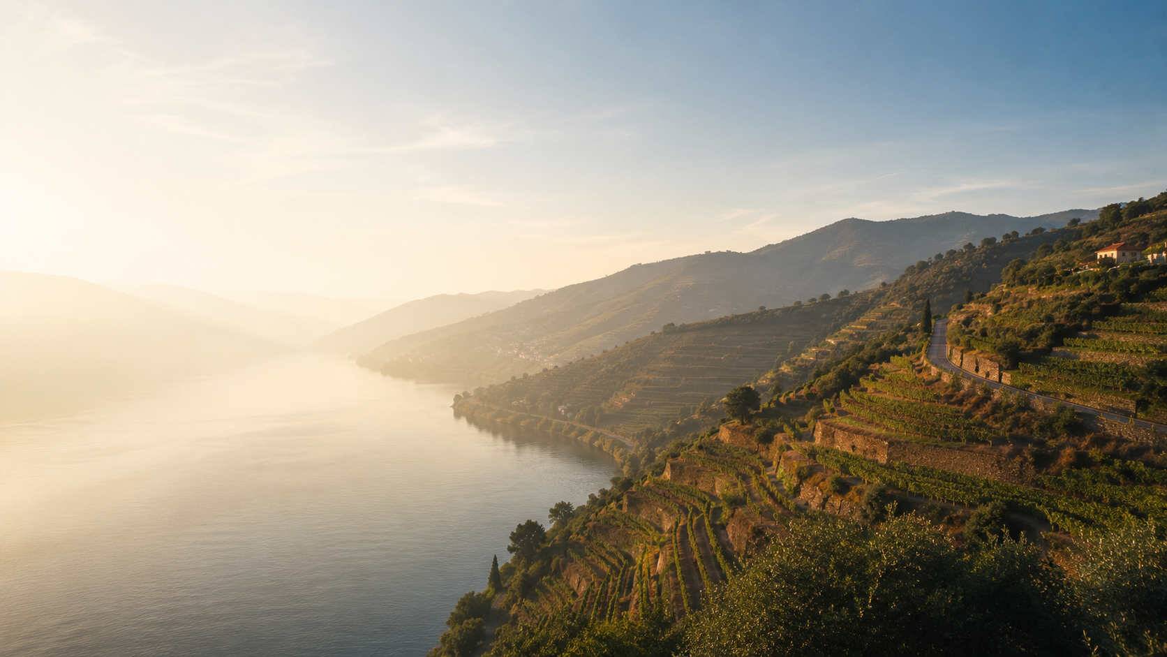 Douro Valley terraces at golden hour · Portugal