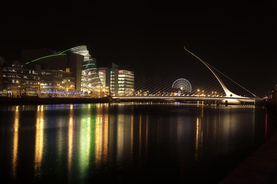 Dublin Docklands and Samuel Beckett Bridge at night